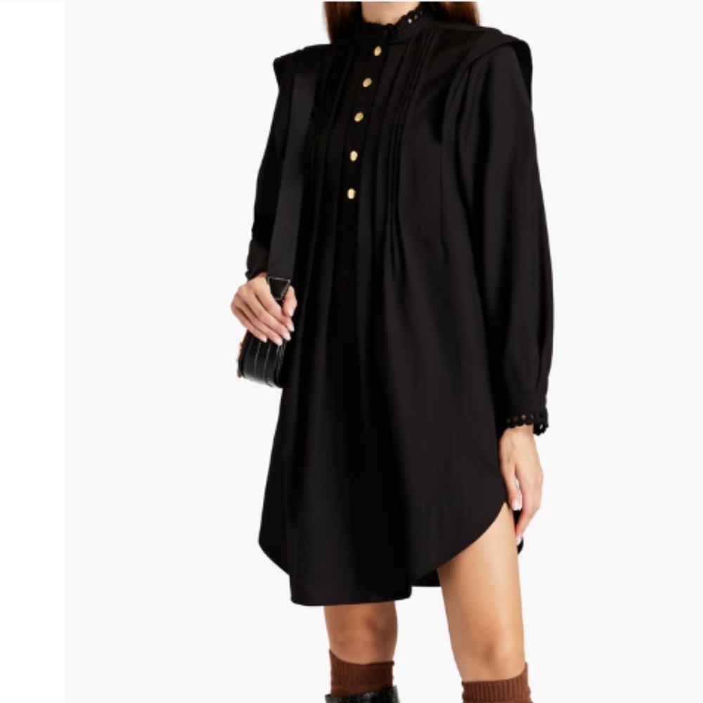 Chloé Mock-Neck Gabardine Long-Sleeve Shift Dress